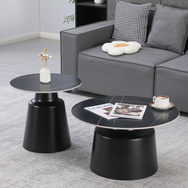 Set 2 buc. masute de cafea, Dualis, Negru, 70x70x48.5 cm