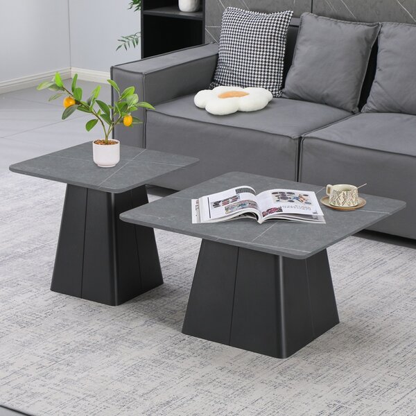 Set 2 buc. masute de cafea, Square, Negru, 80x80x50 cm