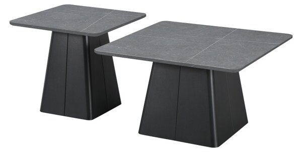 Set 2 buc. masute de cafea, Square, Negru, 80x80x50 cm