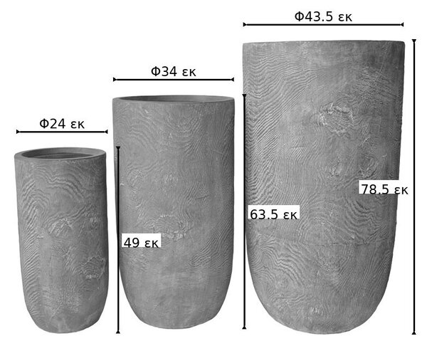Set 3 buc. ghivece decorative, Retaila, Gri, 43.5x43.5x78.5 cm