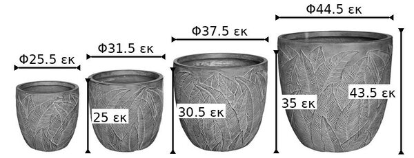 Set 4 buc. ghivece decorative, Oniella, Gri, 44.5x44.5x43.5 cm