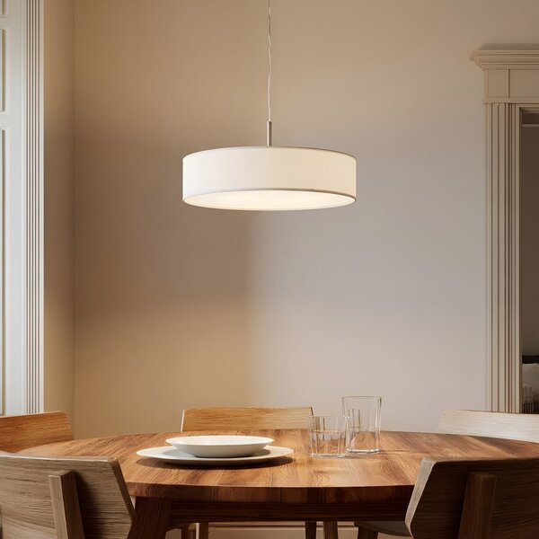 Lindby Lampă suspendată Sebatin, Ø 50 cm, alb, pânză, E27, reglabil, Bej, Bucătărie, Țesătură / Textil, Modern