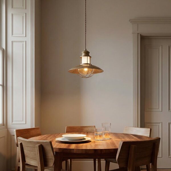 Lindby Lampă suspendată Louisanne, maro, metal, Ø 35 cm, reglabil, Maro / Rugină, Hol, Metal, Maritimă
