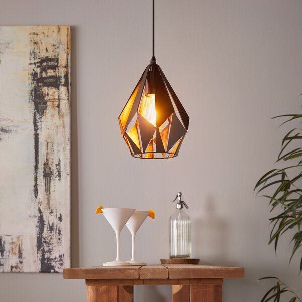 EGLO Lampă suspendată Carlton, negru/cupru, Ø 20,5 cm, reglabil, Negru, Camera de zi / sufragerie, Metal, Vintage
