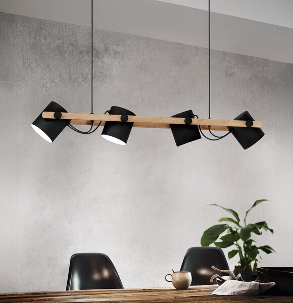 EGLO Lampă suspendată Hornwood, 4 becuri, pivotantă, reglabil, Negru, Camera de zi / sufragerie, Metal