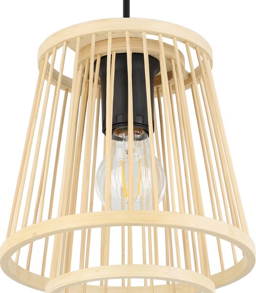 EGLO Lampă suspendată Hykeham, lungime 91 cm, naturală, 3 lumini, bambus, Lemn, Camera de zi / sufragerie, Bamboo, Scandinavă