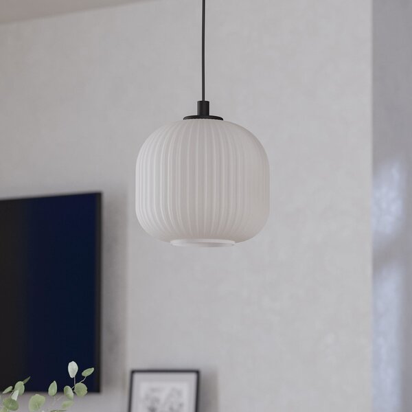 EGLO Lampă suspendată Mantunalle, Ø 20 cm, alb/negru, sticlă, reglabil, Alb, Camera de zi / sufragerie, Sticlă, Scandinavă