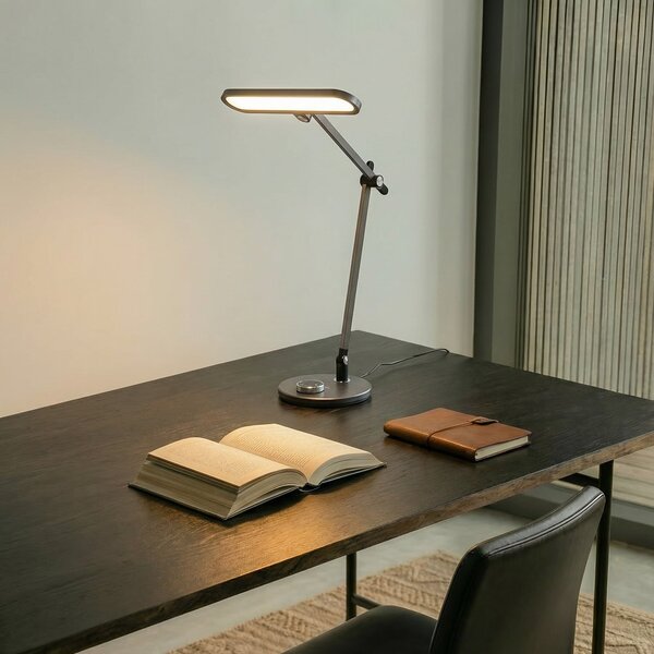 Lindby LED lampă de masă Elvir, gri, aluminiu, înălțime 53cm, CCT, reglabil, Gri, Camera de zi / sufragerie, Aluminiu, Modern
