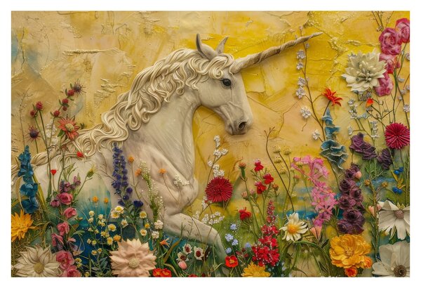 Tablou - Unicorn cu flori (90x60 cm)