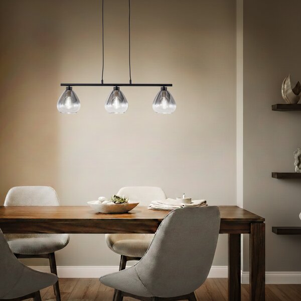 Lindby Lampă suspendată Lindby, negru, sticlă, lungime 75 cm, reglabil, Gri, Camera de zi / sufragerie, Sticlă, Modern