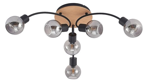 Plafoniere Lindby, Eridia, reglabil, Lemn, Camera de zi, Sticlă, Modern