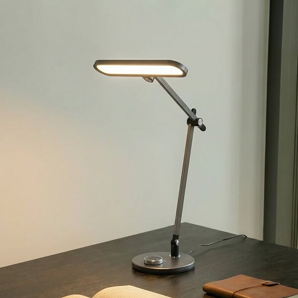 Lindby LED lampă de masă Elvir, gri, aluminiu, înălțime 53cm, CCT, reglabil, Gri, Camera de zi / sufragerie, Aluminiu, Modern