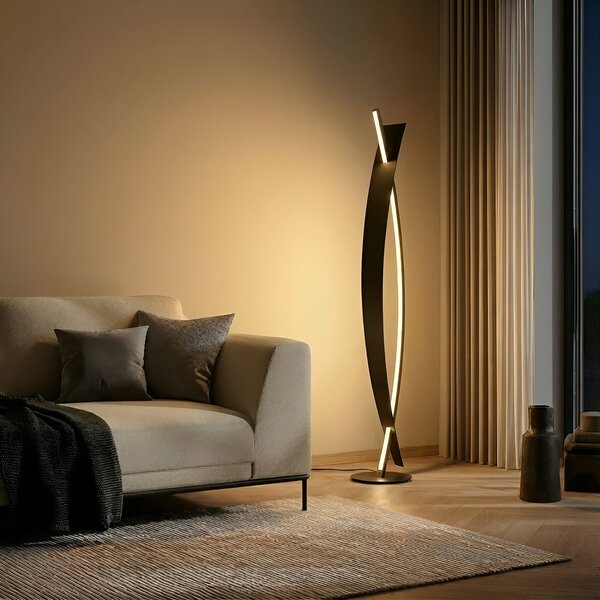Lucande Lampadar LED Marija, negru, metal, înălțime 140 cm, reglabil, Negru, Camera de zi / sufragerie, Metal, Modern