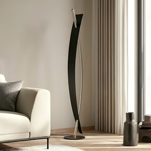 Lucande Lampadar LED Marija, negru, metal, înălțime 140 cm, reglabil, Negru, Camera de zi / sufragerie, Metal, Modern