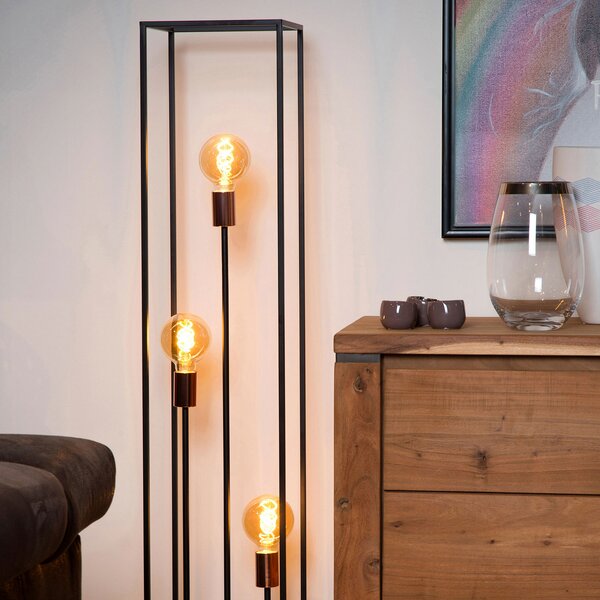 Lucide Lampă de podea Arthur cu ramă metalică, trei lumini, Negru, Camera de zi / sufragerie, Metal, Modern