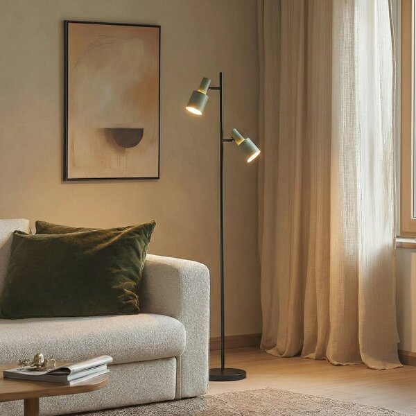 Lindby lampadar Ovelia, verde/negru, metal, E27, Negru, Camera de zi / sufragerie, Metal, Modern