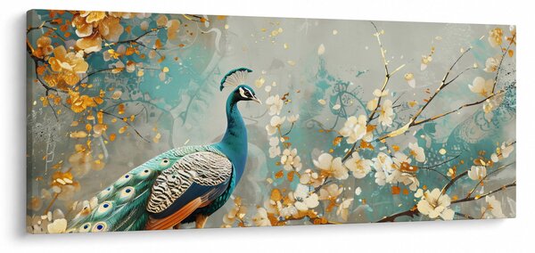Tablou - Păun cu decor de aur (120x50 cm)