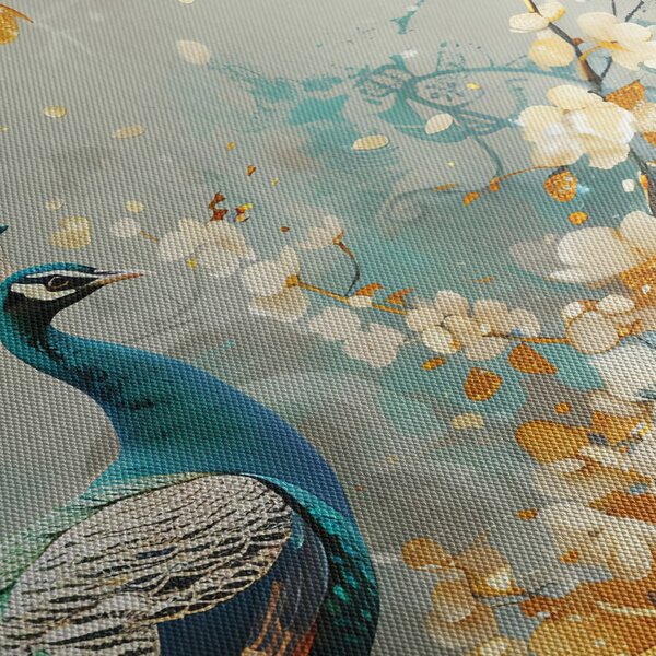 Tablou - Păun cu decor de aur (120x50 cm)
