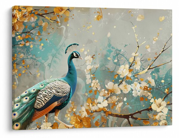 Tablou - Păun cu decor de aur (70x50 cm)
