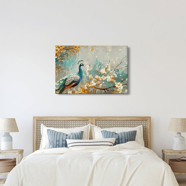 Tablou - Păun cu decor de aur (90x60 cm)