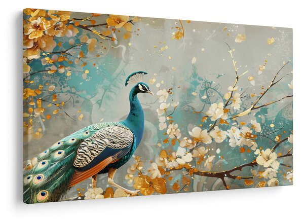 Tablou - Păun cu decor de aur (90x60 cm)