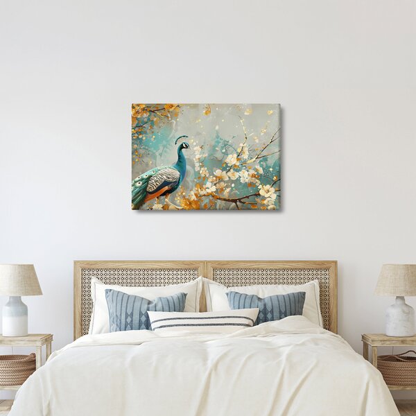 Tablou - Păun cu decor de aur (70x50 cm)