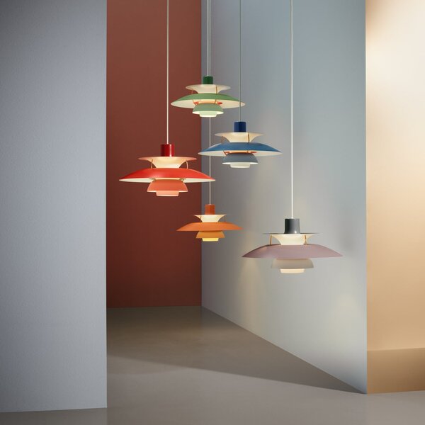 Louis Poulsen Lampă suspendată PH 5 500, verde, Ø 50 cm, reglabil, Verde, Camera de zi / sufragerie, Metal, Design