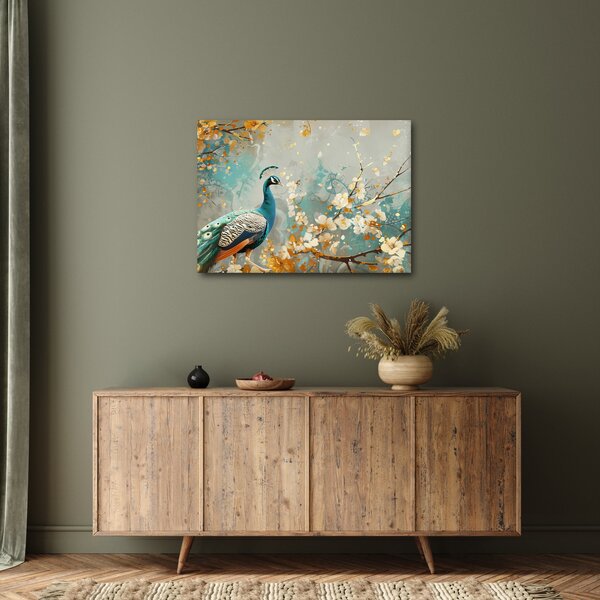 Tablou - Păun cu decor de aur (70x50 cm)