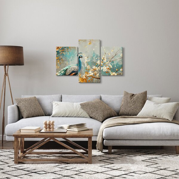 Tablou - Păun cu decor de aur (90x60 cm)