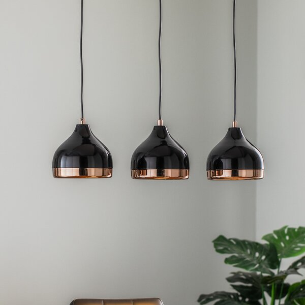 Opviq Lampă suspendată Yildo 6877 3 becuri liniar negru/coper, reglabil, Negru, Camera de zi / sufragerie, Metal, Modern