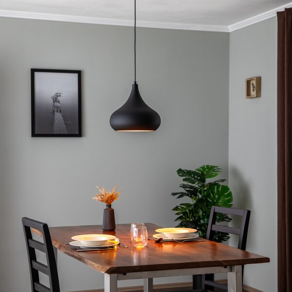 Opviq Saglam 3774 lampă suspendată 1 bec Ø30cm negru / auriu, reglabil, Negru, Camera de zi / sufragerie, Metal, Vintage