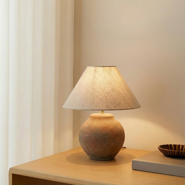 Lucande Lampă de masă Thalorin, înălțime 39 cm, maro, ceramică, Maro / Rugină, Camera de zi / sufragerie, Ceramică, Scandinavă