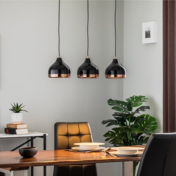 Opviq Lampă suspendată Yildo 6877 3 becuri liniar negru/coper, reglabil, Negru, Camera de zi / sufragerie, Metal, Modern