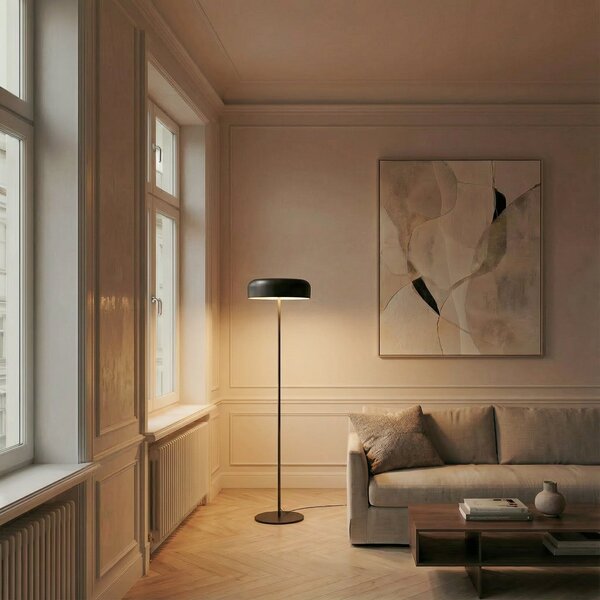Lindby lampadar Edion, negru, metal, Negru, Camera de zi / sufragerie, Metal, Modern