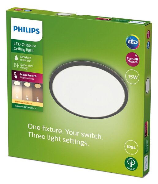 Plafoniere Philips, Superslim, reglabil, Negru, Baie, Metal