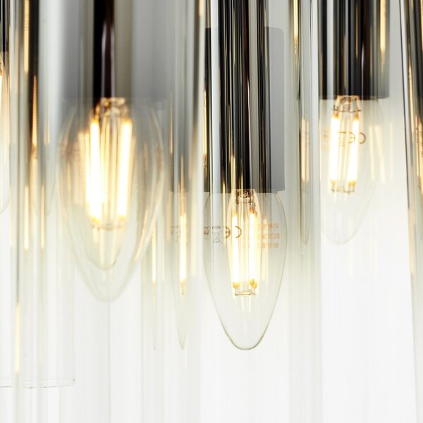 Brilliant Suspensie Glasini, Ø 52 cm, gri fumuriu, 14 lumini, sticlă, reglabil, Gri, Camera de zi / sufragerie, Sticlă, Modern