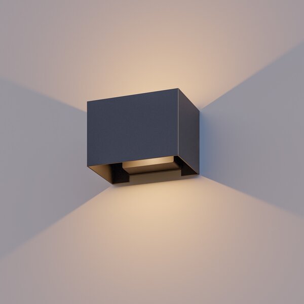 Calex Aplică de exterior Rectangle up/down, înălțime 10 cm, negru, Negru, Aluminiu, Modern, Priză de perete sus / jos