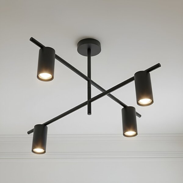 Lindby plafonieră Marilou, negru nisip, 4 becuri, Ø 70cm, reglabil, Negru, Camera de zi / sufragerie, Metal, Modern