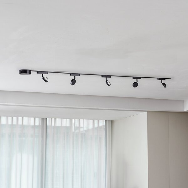 Lindby Sistem de șine 48V Lumaro, spoturi, 5 becuri, negru, Ø 7,3cm, reglabil, Negru, Camera de zi / sufragerie, Aluminiu, Modern