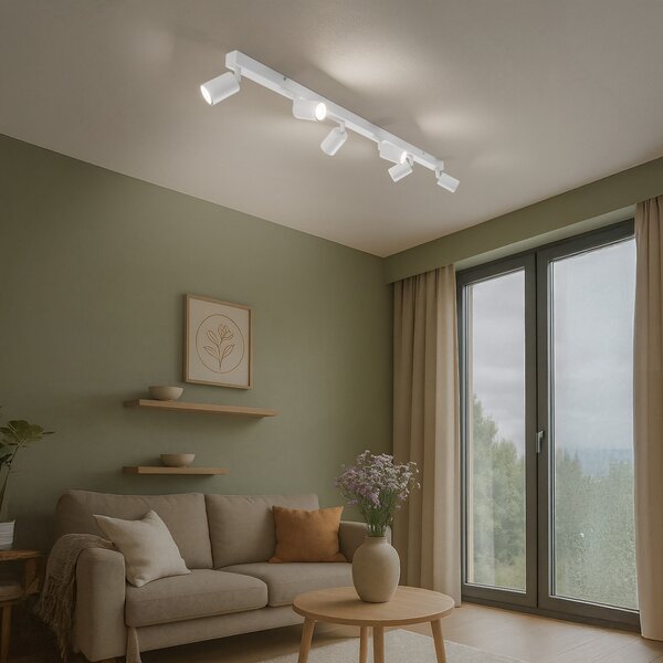 TK Lighting Spot de tavan Top, alb, 127 cm, 6 becuri, metal, GU10, reglabil, Alb, Camera de zi / sufragerie, Metal, Modern