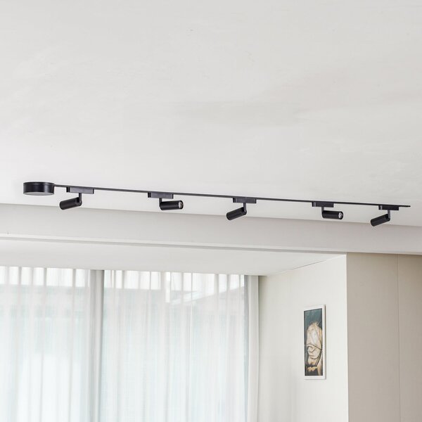 Lindby Sistem de șine 48V Lumaro Spots 5 becuri negru Ø 4cm dimabil, reglabil, Negru, Camera de zi / sufragerie, Aluminiu, Modern