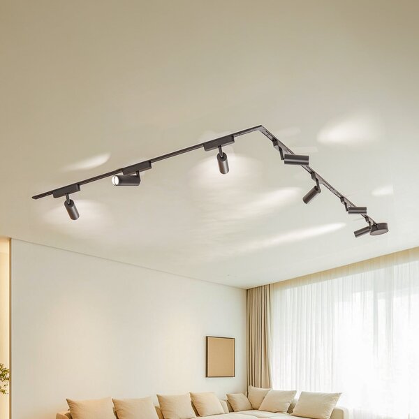 Lindby Sistem de șine 48V Lumaro, spoturi, 7 becuri, negru, Ø 4cm, reglabil, Negru, Camera de zi / sufragerie, Aluminiu, Modern
