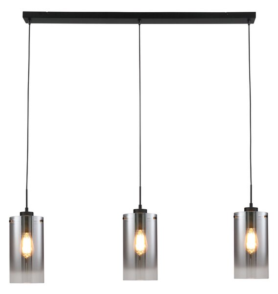 Freelight Lampă suspendată Ventotto, negru/fum, lungime 105 cm, 3 lumini., reglabil, Gri, Camera de zi / sufragerie, Metal, Modern