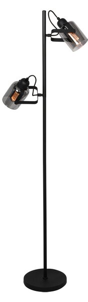 Freelight Lampă de podea Fumoso, 2 lumini, înălțime 143 cm, negru/gri fumuriu, Negru, Camera de zi / sufragerie, Metal, Modern