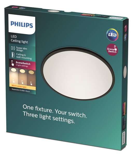 Plafoniere Philips, Superslim, reglabil, Negru, Baie, Metal