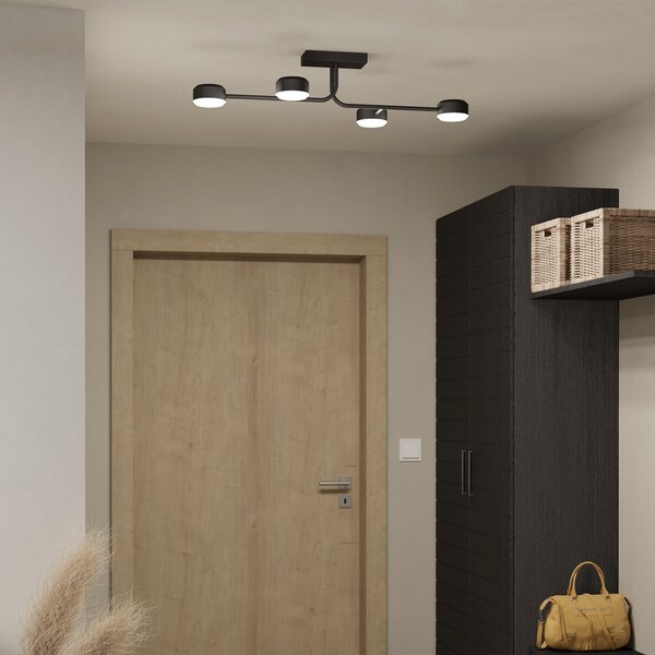 EGLO Clavellina Plafonieră cu LED, negru, patru lumini, reglabil, Negru, Camera de zi / sufragerie, Metal, Modern, Plafon semicircular cu spațiere
