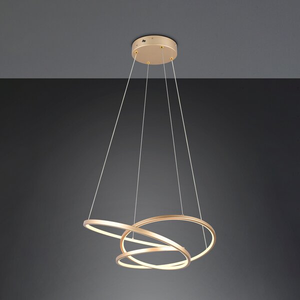 Trio Lighting Lampă suspendată cu LED Darvin lungime 64 cm, aurie, metal, CCT, reglabil, Auriu / Alamă, Camera de zi / sufragerie, Metal, Modern