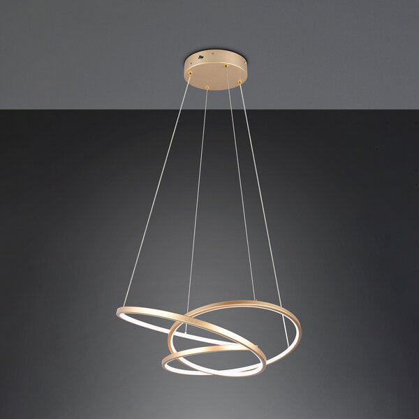 Trio Lighting Lampă suspendată cu LED Darvin lungime 64 cm, aurie, metal, CCT, reglabil, Auriu / Alamă, Camera de zi / sufragerie, Metal, Modern