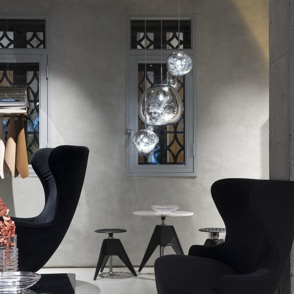 Tom Dixon Lampă suspendată LED Melt Mini, Ø 28 cm, crom, reglabil, Metalic, Camera de zi / sufragerie, Plastic, Design