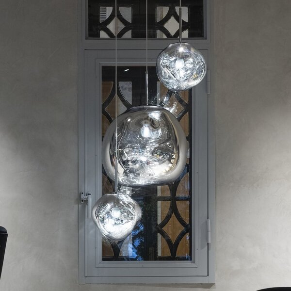 Tom Dixon Lampă suspendată LED Melt Mini, Ø 28 cm, crom, reglabil, Metalic, Camera de zi / sufragerie, Plastic, Design